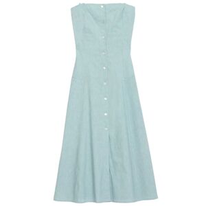 Theory Kaleigh Button Front in Good Linen Elegant Blue Strapless Dress NEW SZ 2